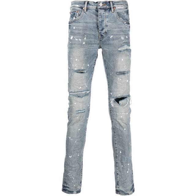 Purple Brand - ripped-detail mid-rise jeans - men - Cotton/Calf Leather/Lycra - 30 - Blue