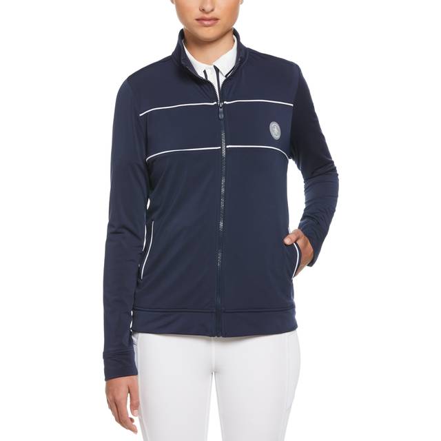 Original Penguin Women's Performance Track Style Tennis Jacket - Black Iris Blue, Size Large (L)