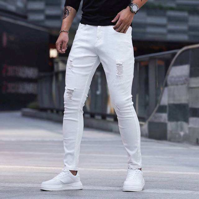Herr Slitna Smal Passform Jeans - Beige (L,M,S,XL,XS)
