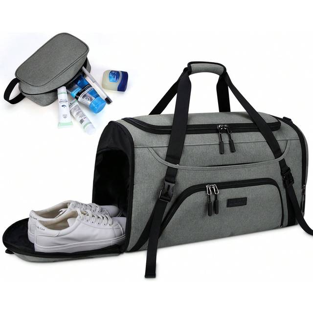 Sportväska Herr Dam Resväska Stor 40L 55L med skofack Våtutrymme Weekender Badväska Gympapåse Träningsväska för män - Grå (L,XL)