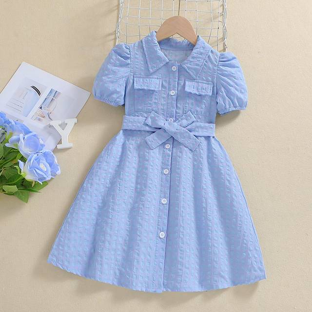 SHEIN Young Girl Plaid Puff Sleeve Dress With Belt