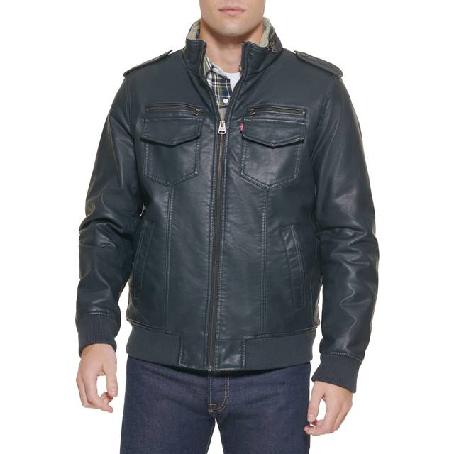 Levi's Men's Faux Leather Aviator Bomber Jacket (Regular & Big & Tall Sizes)  Navy/Sherpa Lined  XL