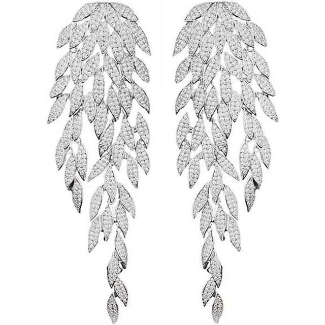 SHEIN 1pair Silver-Color European & American Style Multi-Layer Leaf & Tassel Design Exaggerated Dangle Earrings For Fashionable & Luxurious & Romantic Weddi