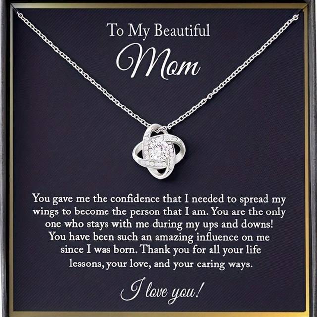 SHEIN To Beautiful Mom Love Knot Necklace,Card&Box Gifts,Mother&#39;s Day gift