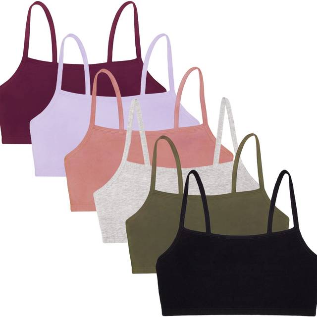 Fruit of the Loom Womens Spaghetti Strap Cotton Pullover Value Pack Sports Bra  Black/Heather Grey/Olive/Purple/Lilac/Dusk  36 US