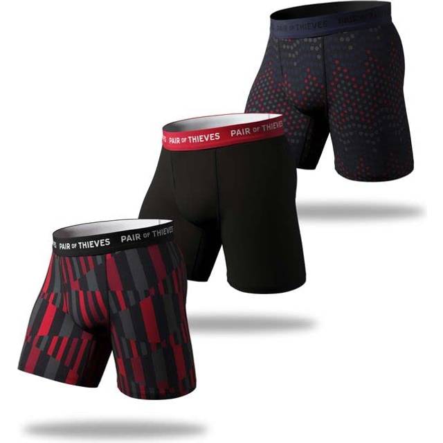 Pair of Thieves Super Fit Men?s Long Boxer Briefs 3 Pack  Black/Red  S