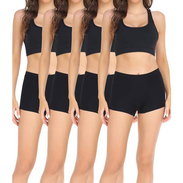 wirarpa Womens Boyshort Panties Stretchy Mid High Waisted cotton Underwear Boxer Briefs for Women 4 Pack Black Small