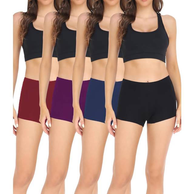 wirarpa Womens Boyshort Panties Stretchy Mid High Waisted cotton Underwear Boxer Briefs 4 Pack Assorted Small