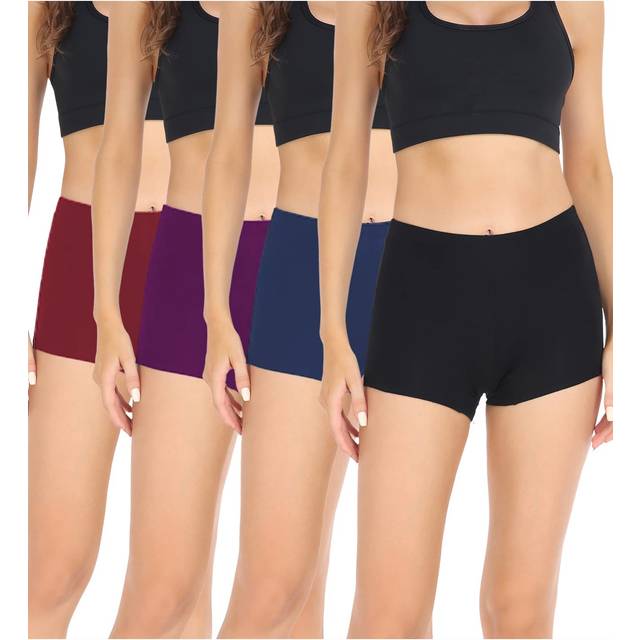 wirarpa Womens Boyshort Panties Stretchy Mid High Waisted cotton Underwear Boxer Briefs 4 Pack Assorted Medium
