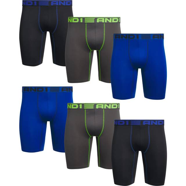 AND1 Men's Underwear 6 Pack Long Leg Performance Compression Boxer Briefs (S-3XL)  Size Large  BlueGreyBlack