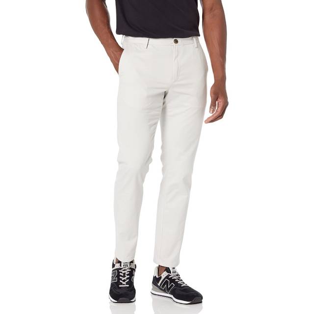 Mens Slim-Fit Wrinkle-Resistant Flat-Front chino Pant, Silver, 33W x 30L