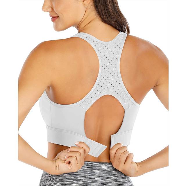 Ewedoos High Impact Sports Bras for Women High Support Push up Sports Bra Racerback Sports Bras Workout Bra Running Bra Lightgrey
