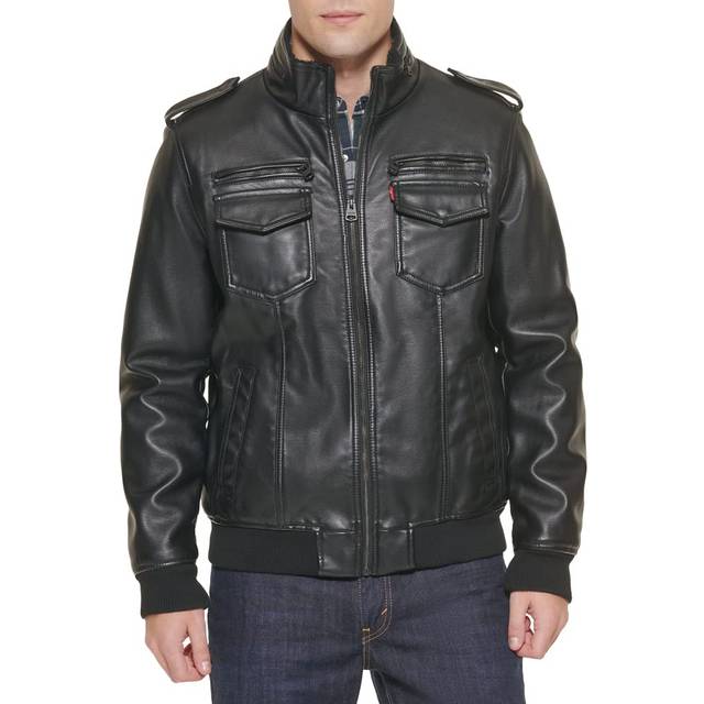 Levi's Men's Faux Leather Aviator Bomber Jacket (Regular Tall Sizes)  Black/Sherpa Lined  5X Big