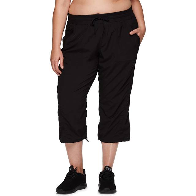 RBX Women's Plus Size Lightweight Woven Drawstring Capri Pant Jet Black 2X