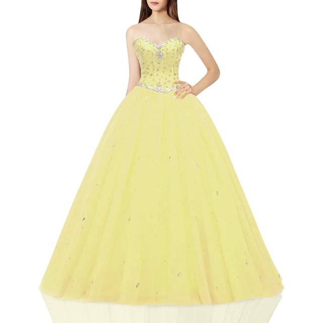 Likedpage Womens Sweetheart Ball gown Tulle Quinceanera Dresses Prom Dress (US6  Yellow) A A
