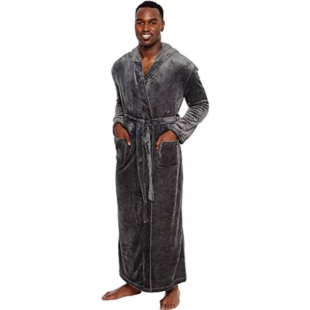 Ross Michaels Mens Robe Hooded Plush Big and Tall - Long Fleece Spa Bath Robe with Hood and Pockets - Gift for Men and Teens