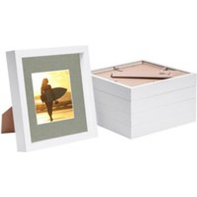 Nicola Spring - 8&#34; x 8&#34; White 3D Box Photo Frames - 4&#34; x 4&#34; Mount - Grey