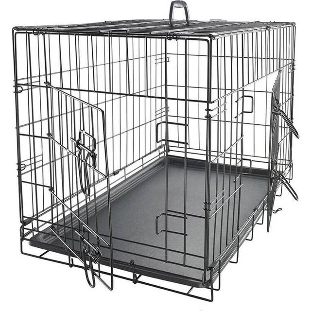 Briefness - Dog Crate - Heavy-Duty Metal Wire Dog Cage - Foldable, Portable Kennel - 2 Front & Side Gate Doors with Sliding Locks, Removable Tray