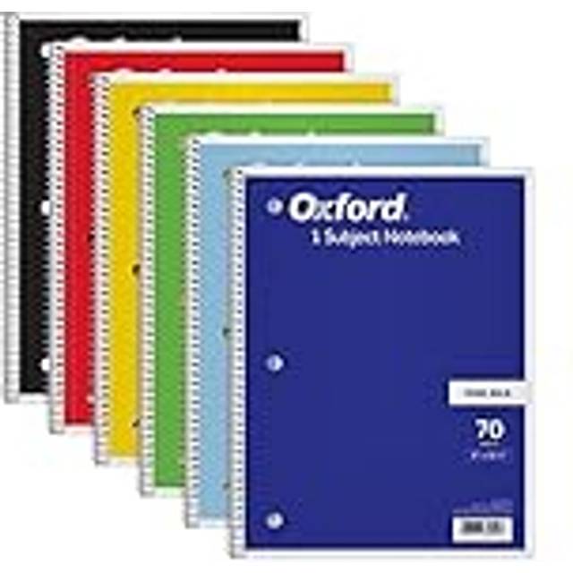 Oxford Spiral Notebook 6 Pack  1 Subject  Wide Ruled Paper  8 x 10-1/2 Inch  Blue  Yellow  Red  Light Blue  Green and Black  70 Sheets 65010