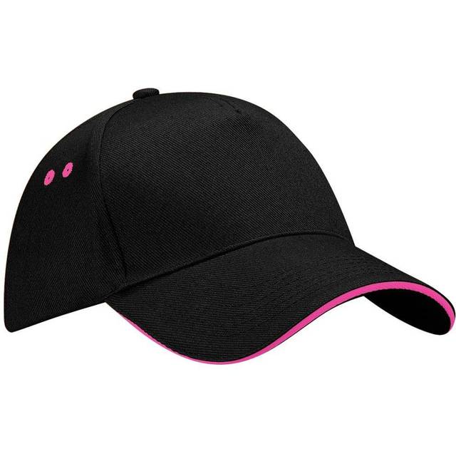 (One Size, Black/Orange) Beechfield Unisex Ultimate 5 Panel Contrast Baseball Cap With Sandwich Peak / Headwear