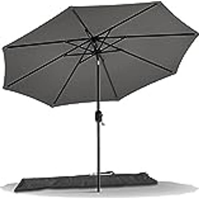 VOUNOT 270 cm trädgårdsparasoll, lutbar strandparasoll med vev, UV-skydd för terrass, trädgård, utomhus, grå, diameter 270 cm
