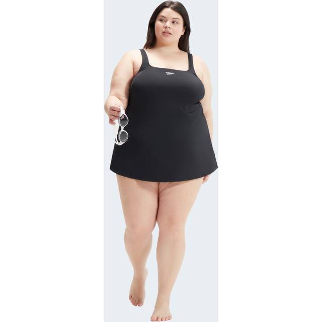 Speedo Womens Plus Size Swim Dress - Black, Black, Size 20, Women