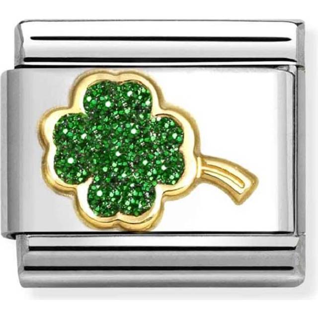 Nomination Classic Gold and Enamel Glitter Green Four-Leaf Clover Flow