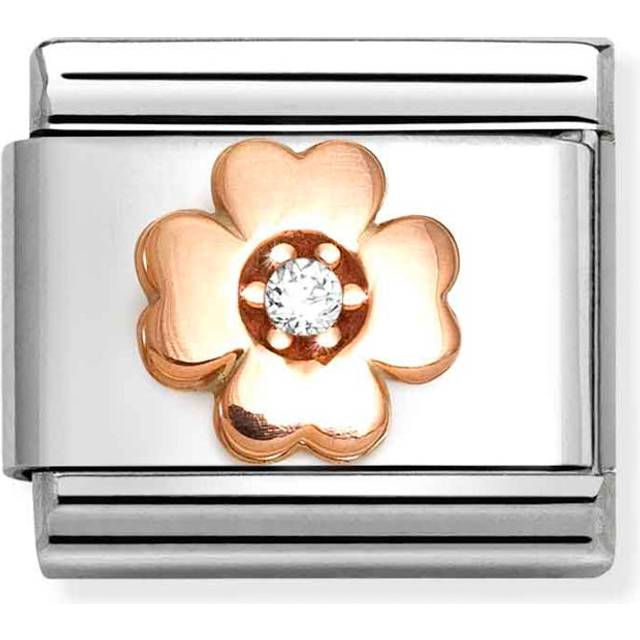 Nomination Classic Rose Gold CZ Green Four-Leaf Clover Flowers &amp; N