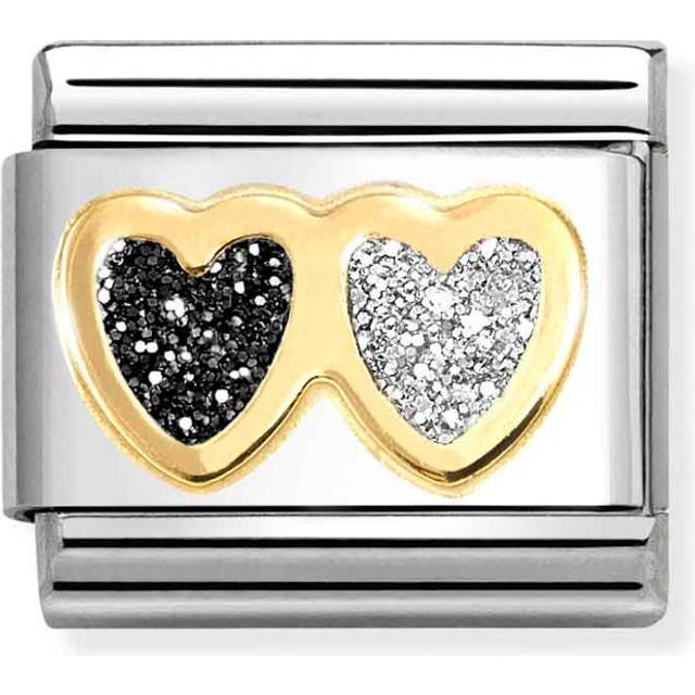 Nomination Classic Gold and Enamel Glitter Double Heart Black And Silv