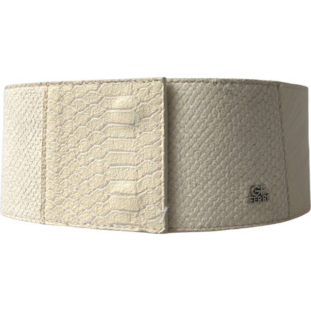 Gf Ferre Off White Waxed Cotton Wide Fashion Waistband Belt - 70 cm / 28 Inches