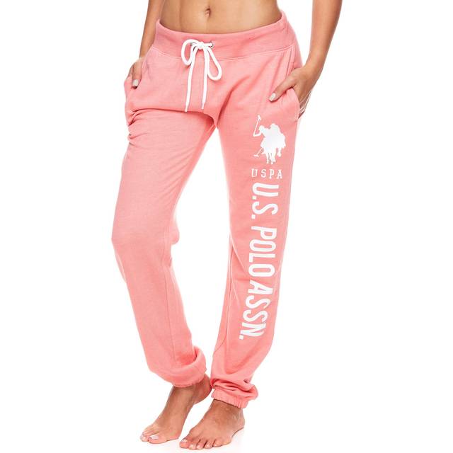 U.S. Polo Assn. Essentials Womens Lounge Pants with Pockets  French Terry Sweatpants for Women (Coral-heather  Medium)