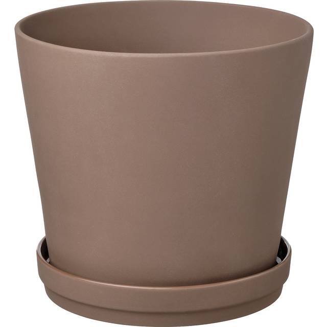 KLARBÄR kruka med fat, inom-/utomhus brun, 24 cm