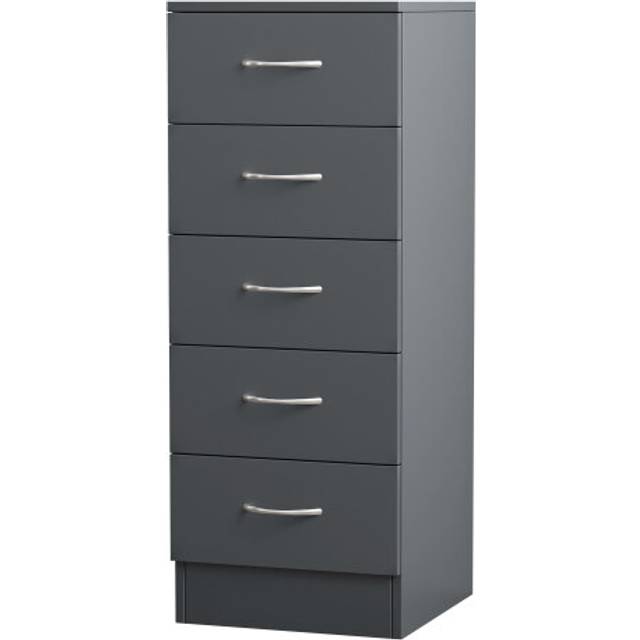 (5 Drawer Tall Narrow-With Metal Handles, Grey) NRG Chest of Drawers With Metal Handles Bedroom Furniture Storage Cabinets