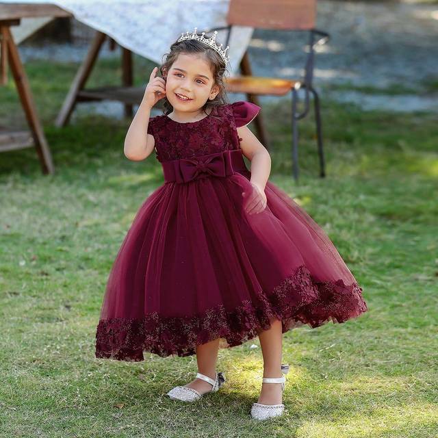 SHEIN Baby Girl Solid Color Floral Applique Bow Short Sleeve Cute Tutu Princess Dress, Suitable For Party, Holiday, Excluding Hair Accessories