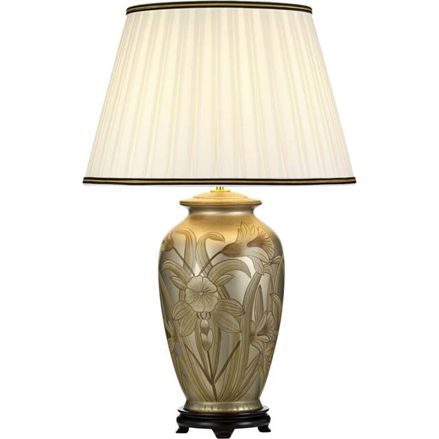 Table Lamp Ivory with Black and Gold trim Shade Silver LED E27 60w Bulb