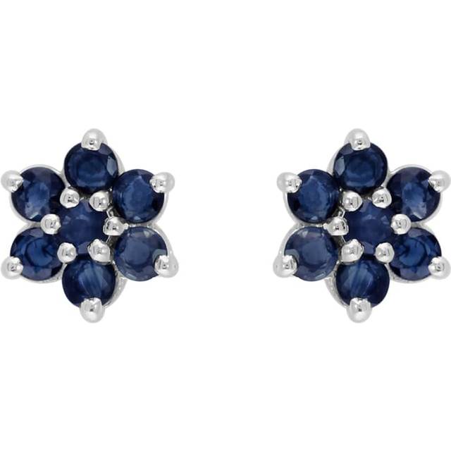 Floral Round Sapphire Cluster Stud Earrings in 925 Sterling Silver
