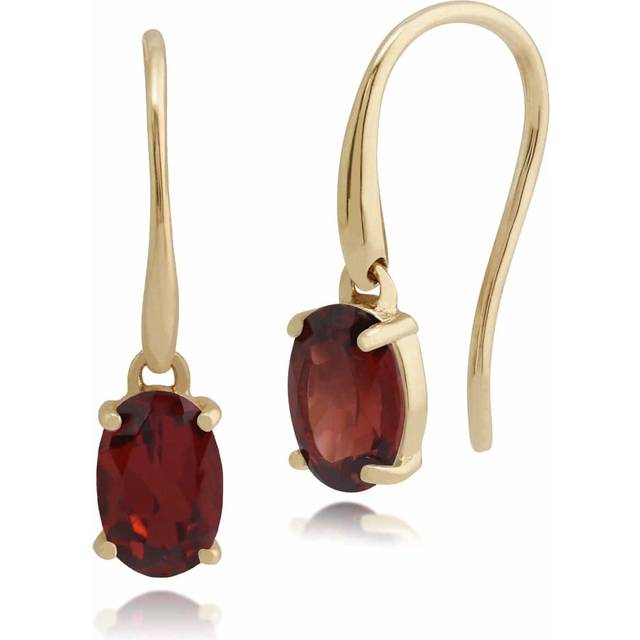 Classic Oval Garnet Drop Earrings in 9ct Yellow Gold