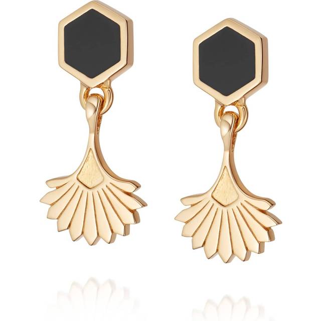 Daisy London Palms 18ct Gold Plated Hexagon Palm Drop Fan Earrings WE18_GP - Two Colour
