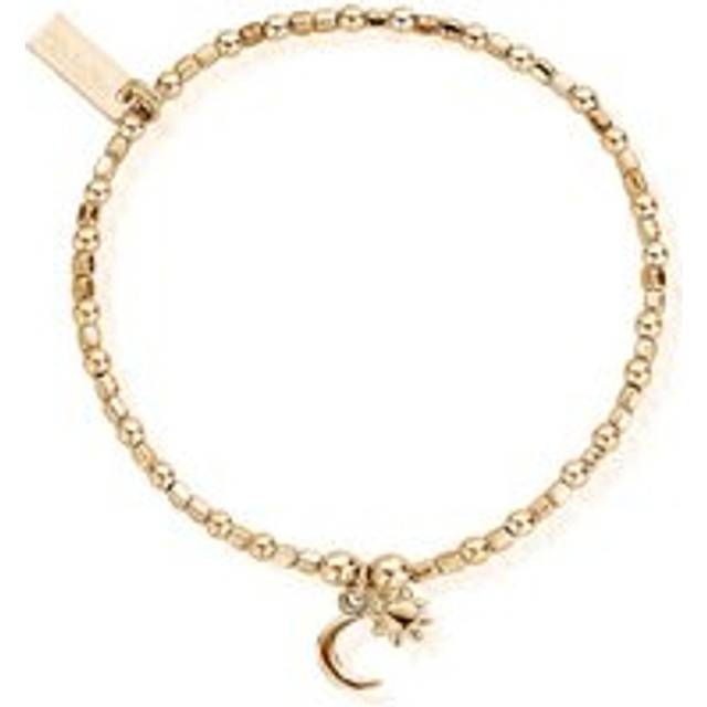 ChloBo Sterling Silver Gold Plated Mini Cube Dainty Moon & Sun Bracelet - Yellow Gold PVD