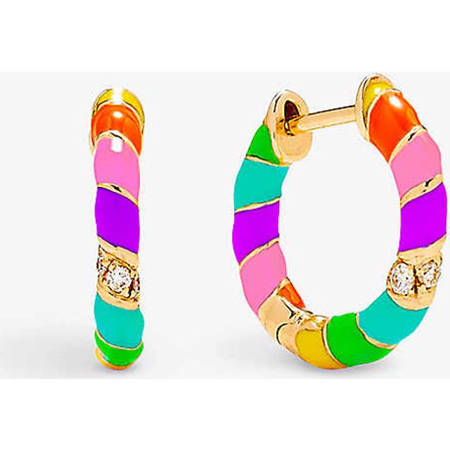 Yvonne Leon Womens 9k Yg Rainbow Paire De Creole 9ct Yellow-gold, 0.06ct Brilliant-cut Diamond and Enamel Hoop Earrings