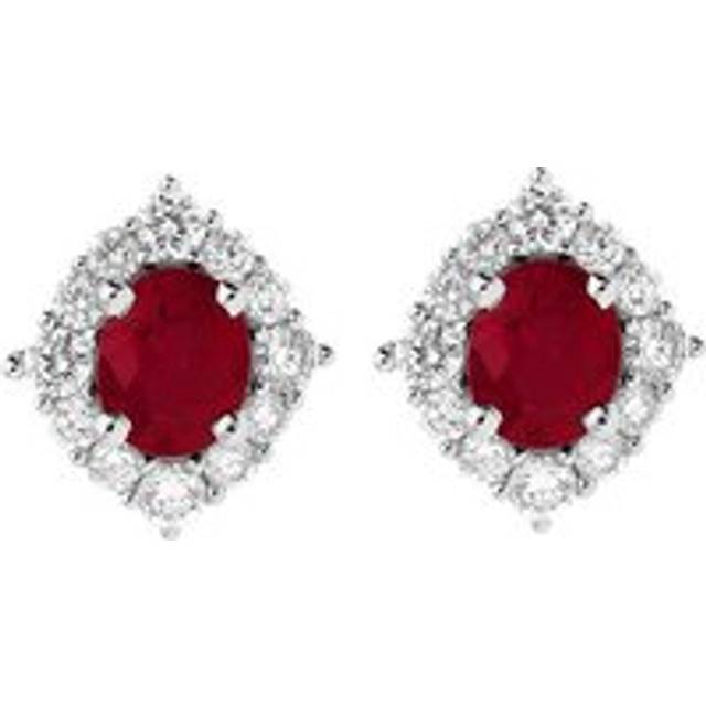 18ct White Gold 0.82ct Ruby Diamond Oval Stud Earrings