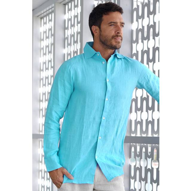 Men's Linen Shirt | Turquoise - Yellow