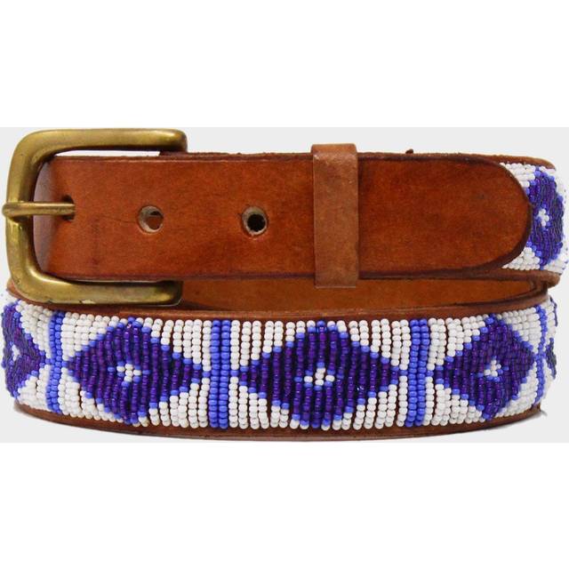Triangle Belt | Tan Leather White/Masai Blue - Light Brown
