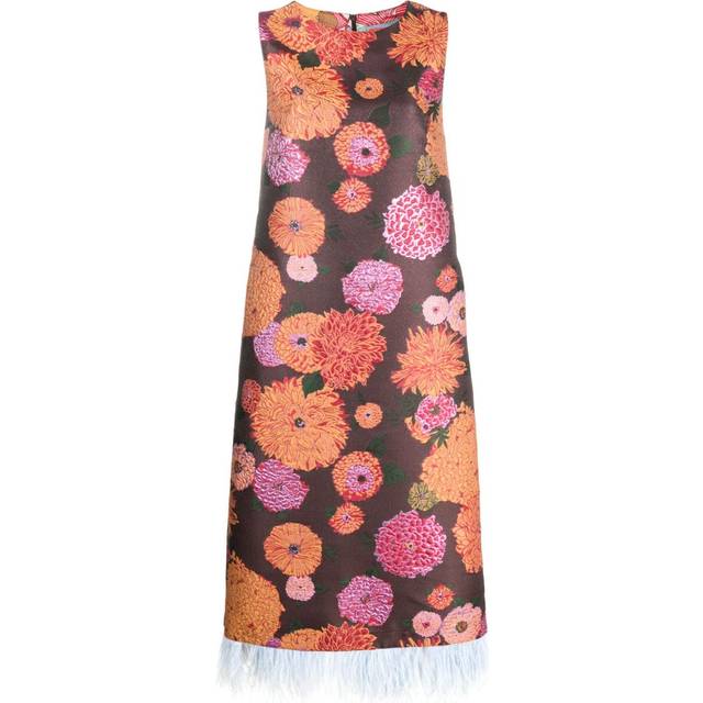 La DoubleJ - Column floral-jacquard midi dress - women - Polyester/Metal/Silk/Polyamide/Ostrich Feather - M - Brown
