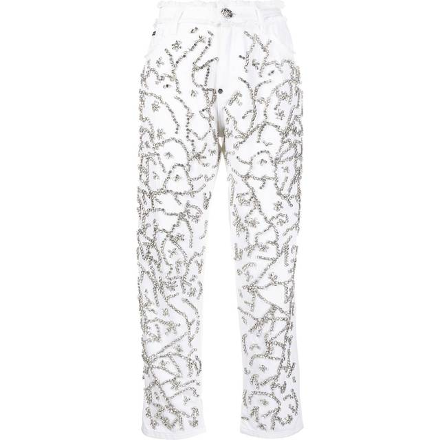 Philipp Plein - crystal-embellished mom-cut leg jeans - women - Cotton/Cotton/Polyester - 27 - White