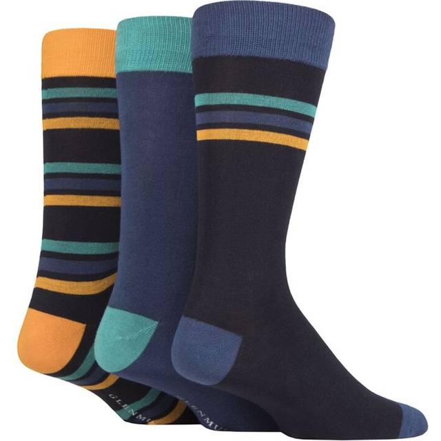 Mens 3 Pair Striped Bamboo Socks Gift Box Navy/Orange 7-11 - UK 7-11