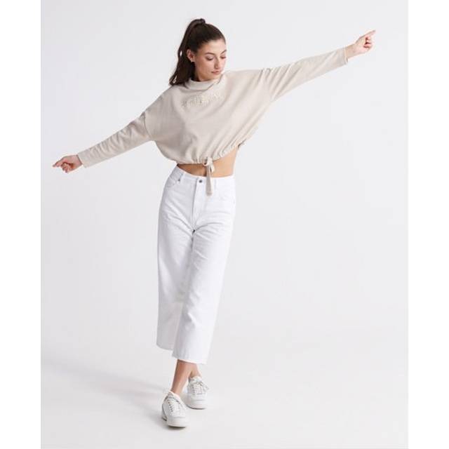 Superdry Womens Wide Leg Cropped Jeans In White Cotton - Size 26W/30L