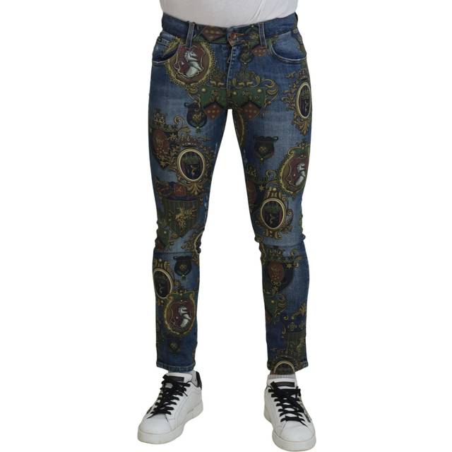 Dolce & gabbana Blue Medal Print Slim Fit Cotton Jeans - IT44 | XS