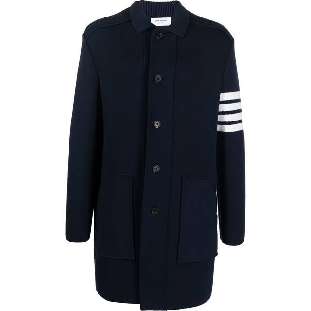 Thom Browne - 4-Bar knitted longline cardigan - men - Cotton/Polyamide/Cashmere - 1 - Blue
