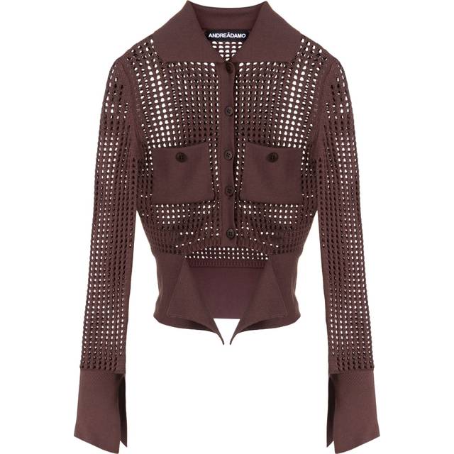 ANDREĀDAMO - open-knit panelled cardigan - women - Viscose/Polyester/Polyamide/Elastane - XS - Brown